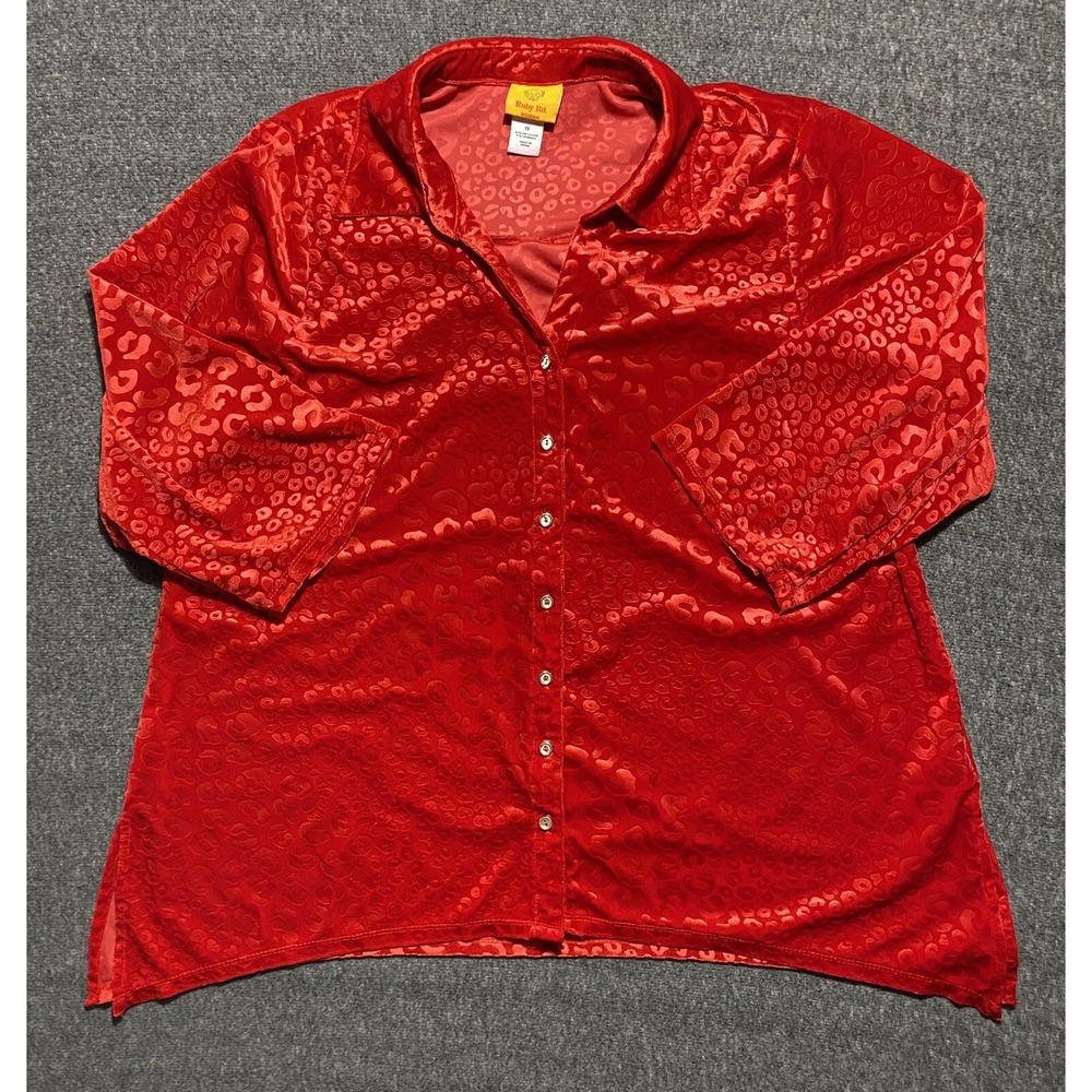 Ruby Rd top womens size L button up long sleeve shirt solid Red